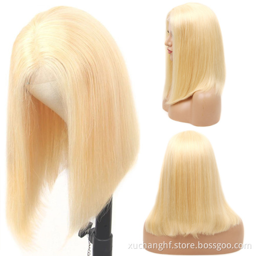 Short Lace Front Human Hair Wigs Blonde Bob Wig With Pre plucked Hair line For Black Women Full End